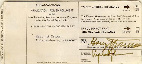 President Truman's Medicare Application in 1965